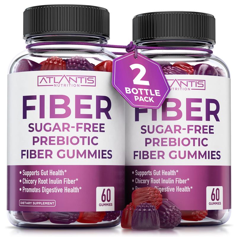Sugar Free Fiber Gummies for Adults - Fiber Supplement Formulated with 5G Fiber &amp; 5.4G Prebiotic Digestive Blend - Supports Gut Health &amp; Promotes Healthy Digestion - 2-Pack of Prebiotic Fiber Gummy