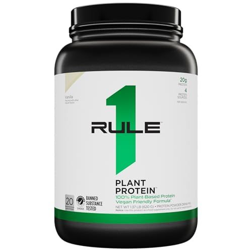 Rule One Proteins, R1 Plant Protein - Vanilla Crme, 20g Plant-Based Protein from 4 Protein Sources, 9 EAAs, Vegan and Paleo Friendly, Gluten Free, 1.5 Pounds, 20 Servings