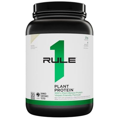 Rule One Proteins, R1 Plant Protein - Vanilla Crme, 20g Plant-Based Protein from 4 Protein Sources, 9 EAAs, Vegan and Paleo Friendly, Gluten Free, 1.5 Pounds, 20 Servings
