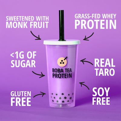 Boba Tea Protein Taro Milk | 25g Grass-Fed Whey Protein Isolate Powder | Gluten-Free &amp; Soy-Free Bubble Tea Drink | Real Ingredients &amp; Lactose-Free Protein Drink | 25 Servings