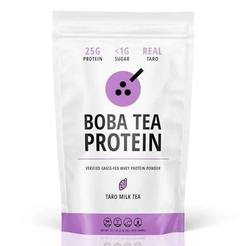 Boba Tea Protein Taro Milk | 25g Grass-Fed Whey Protein Isolate Powder | Gluten-Free &amp; Soy-Free Bubble Tea Drink | Real Ingredients &amp; Lactose-Free Protein Drink | 25 Servings