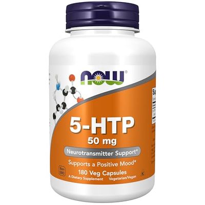 NOW Foods Supplements, 5-HTP (5-hydroxytryptophan) 50 mg, Neurotransmitter Support*, 180 Veg Capsules