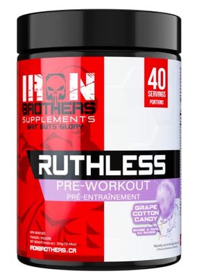 Iron Brothers Supplements Ruthless Preworkout Powder Supplement for Men &amp; Women - Creatine Free - Performance Energy &amp; Workout Focus, Superhuman Pre Workout - 40 Serve - Nitric Oxide Booster