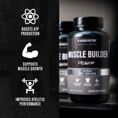 Jacked Factory Essentials Muscle Builder - Daily Muscle Builder for Men with Peak ATP to Support Lean Muscle Gain, Enhance Athletic Performance, &amp; Fortify ATP Levels for Muscle Growth - 30 Capsules