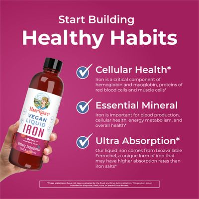 MaryRuth Organics Iron Supplement for Women Men & Kids, Liquid Iron Supplement for Women Men & Kids, Iron for Healthy Blood & Oxygen, Ages 4 & Up, Sugar Free, Vegan, Non-GMO, Gluten Free, 15.22 Fl Oz