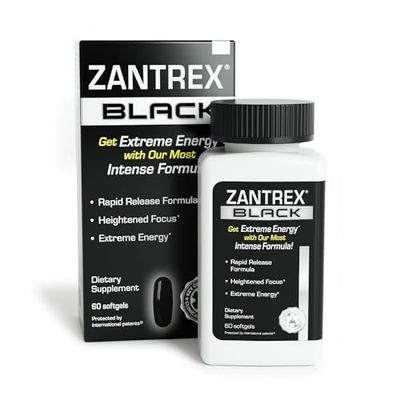 Zantrex Black - High Energy Supplement - 300MG Natural Caffeine - Yerba Mate, Damiana, and Guarana, 60 Softgels