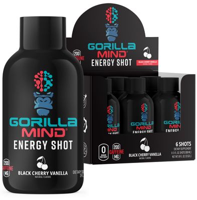 Gorilla Mode Energy Shots (6-Pack) - Energy Shots for Enhanced Focus &amp; Energy, Sugar-Free, Fast-Acting, Potent Formula with Vitamins &amp; Natural Extracts (Black Cherry Vanilla)