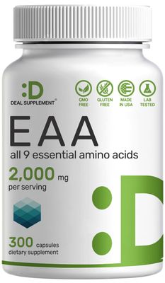 Essential Amino Acids (EAA) 2000mg Per Serving, 300 Capsules - Unflavored - 9 in 1, All BCAAs (Branched-Chain Aminos) - Lean Muscle Support &amp; Natural Pre Workout Supplement