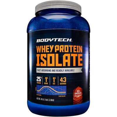BodyTech Whey Protein Isolate Powder - Rich Chocolate Flavor - Premium Protein Supplement for Muscle Growth and Recovery - Low Carb and High Protein Formula for Performance (3 lbs/ 43 Servings)
