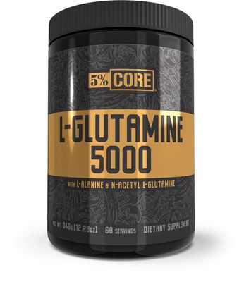 5% Nutrition Core L-Glutamine 5000 Supplement w/L-Alanine | Immune &amp; Digestive Support | Amino Acid Muscle Builder Post Workout Recovery | Unflavored (60 Servings)