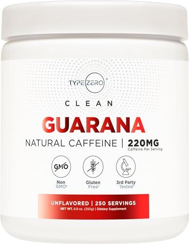 Type Zero Clean Guarana Powder Drink Mix (250 Servings, Unflavored) - 220 MG Caffeine Per Serving, Natural Caffeine, Non GMO, Gluten Free