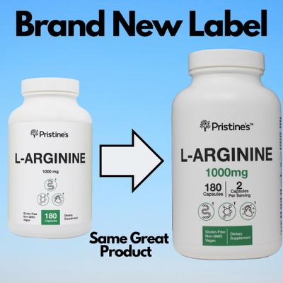PRISTINE'S L Arginine 1000mg Nitric Oxide Blood Flow Supplement Capsules - 90 Day Supply - Pre Workout Amino Acid Sports Nutrional Energy &amp; Endurance Supplement
