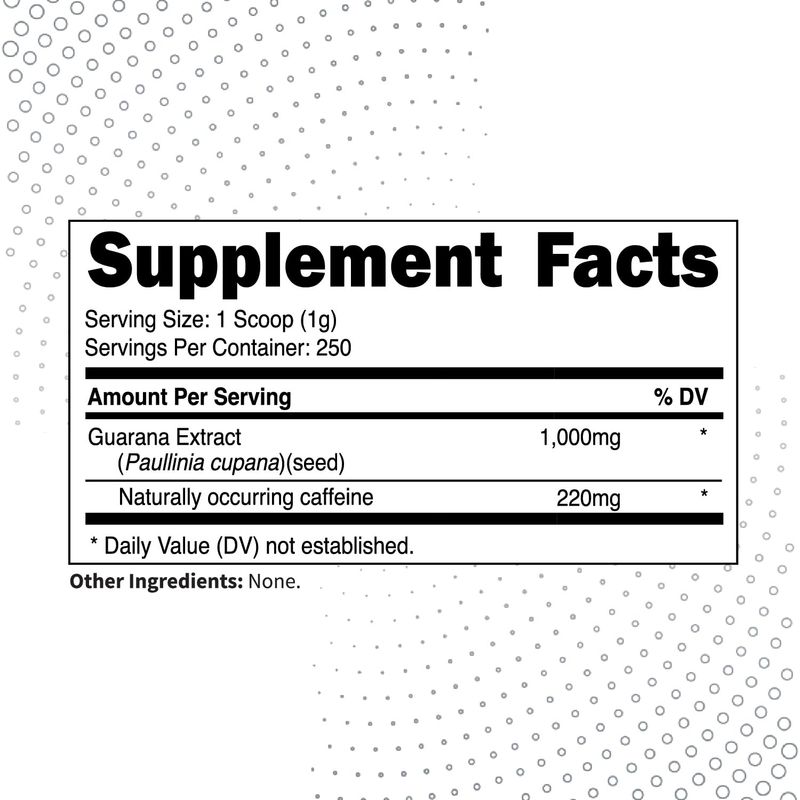 Type Zero Clean Guarana Powder Drink Mix (250 Servings, Unflavored) - 220 MG Caffeine Per Serving, Natural Caffeine, Non GMO, Gluten Free
