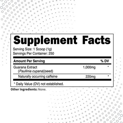 Type Zero Clean Guarana Powder Drink Mix (250 Servings, Unflavored) - 220 MG Caffeine Per Serving, Natural Caffeine, Non GMO, Gluten Free