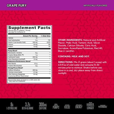 BSN N.O.-XPLODE Vaso Pre Workout Powder with 8g of L-Citrulline and 3.2g Beta-Alanine and Energy, Flavor: Grape Fury, 24 Servings