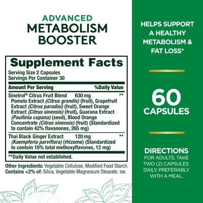 Nature's Bounty Advanced Metabolism Booster, Helps Support Healthy Metabolism &amp; Fat Loss, 60 Capsules