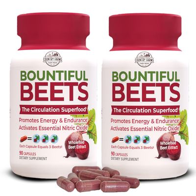 COUNTRY FARMS Bountiful Beets Root Capsules, Wholefood Beet Extract Superfood, Natural Nitric Oxide Booster, Supports Natural Energy, Circulation and Immune Support, 180 Count, 2 Pack