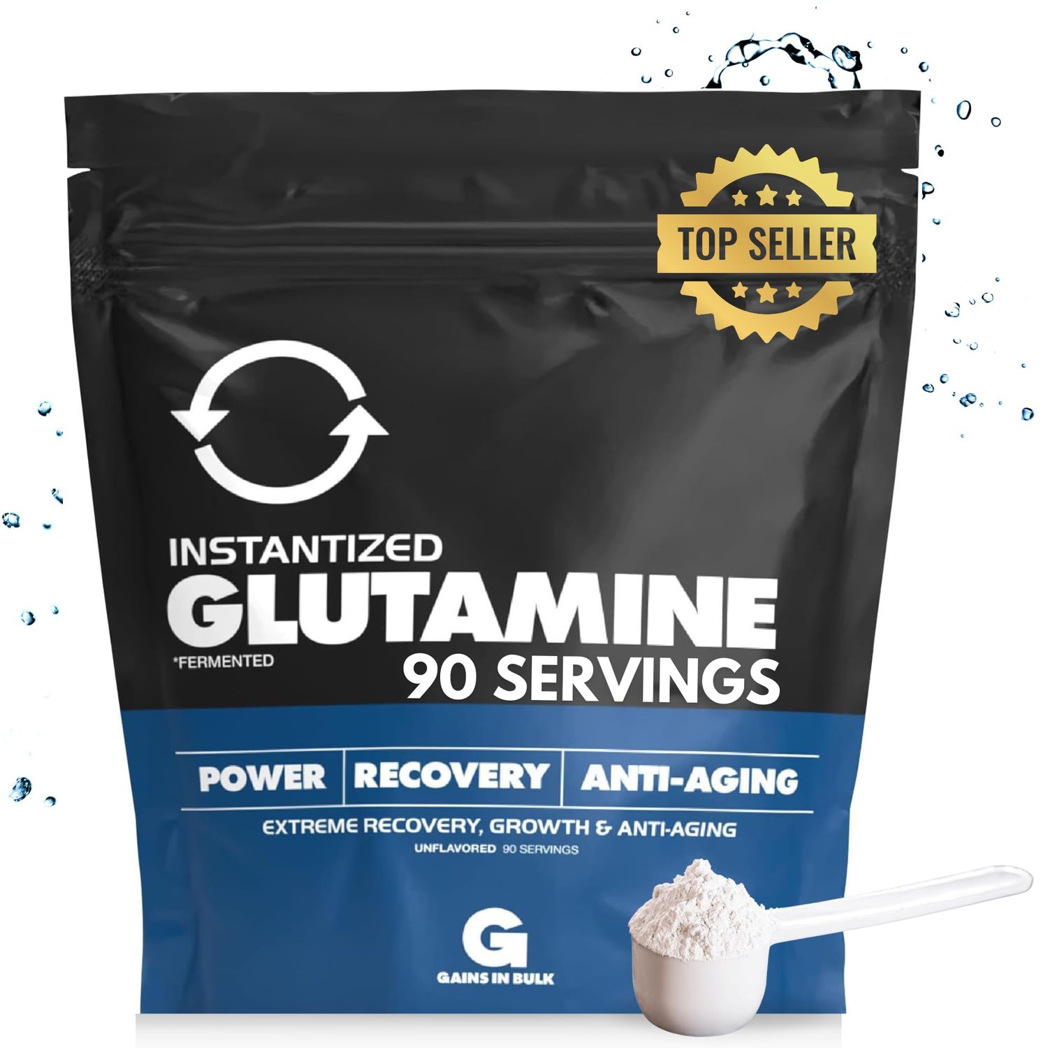 Gains in Bulk Glutamine Powder - Extreme Muscle Recovery, Anti-Catabolic L-Glutamine for Protection &amp; Recovery | Promotes Longer State of Muscle Growth (450 Grams)