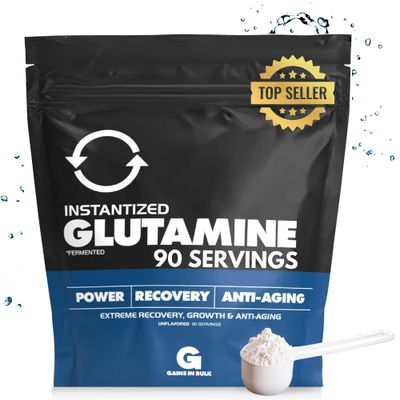 Gains in Bulk Glutamine Powder - Extreme Muscle Recovery, Anti-Catabolic L-Glutamine for Protection &amp; Recovery | Promotes Longer State of Muscle Growth (450 Grams)