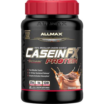 ALLMAX CASEIN-FX Protein, Chocolate - 2 lb - 25 Grams of Slow-Release Protein Per Scoop - Low Carb &amp; Zero Added Sugar - Approx. 27 Servings