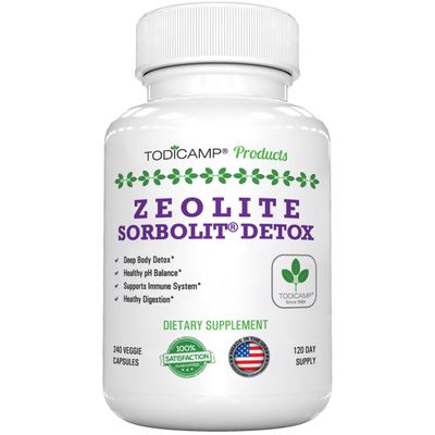 TODICAMP Zeolite Detox 240 Capsules - Zeolite Capsules Sorbolit Ultra FINE 1-2 m - Zeolite Clinoptilolite Powder 95% - 3X Activated Zeolite Supplement 4 Months Supply