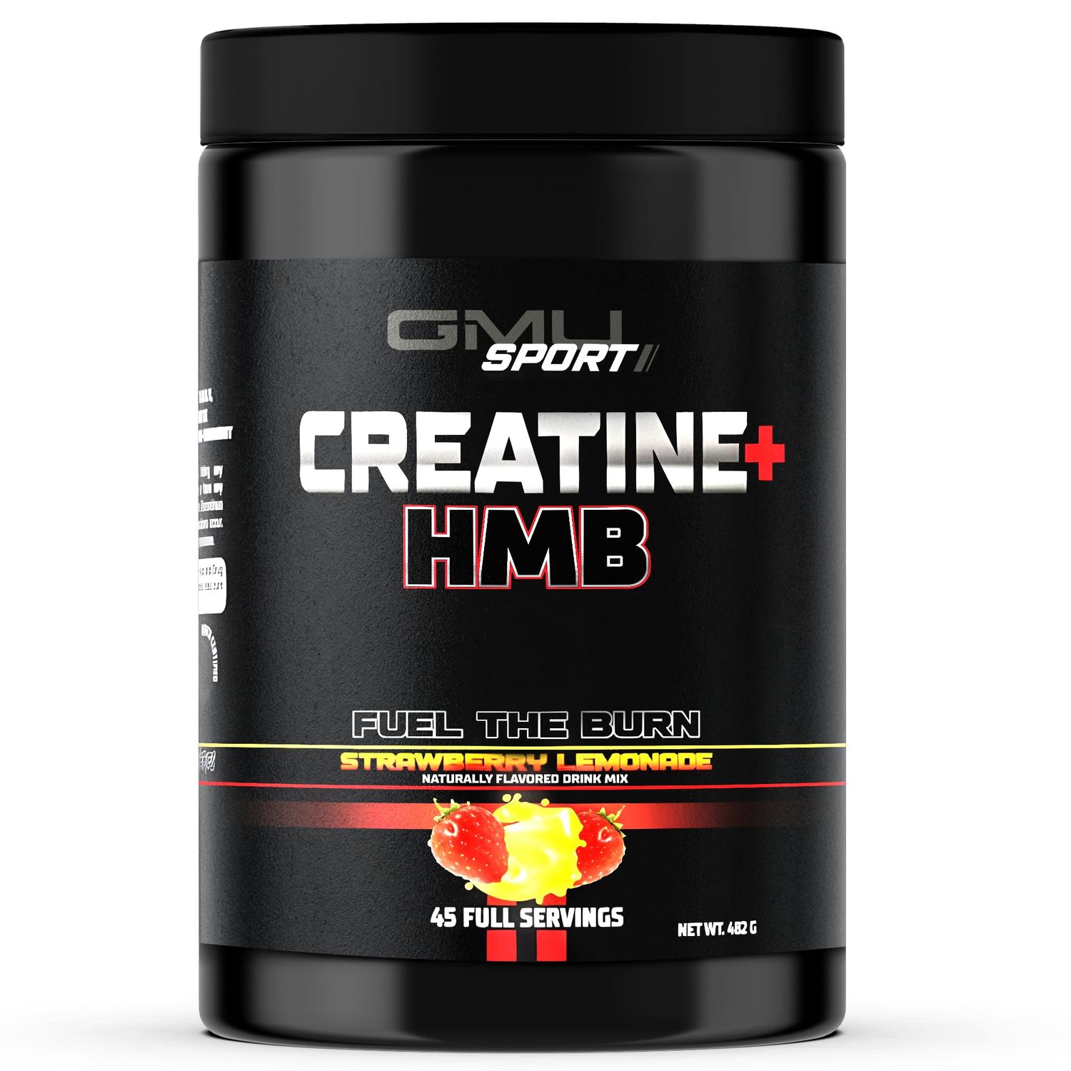 GMU SPORT - Creatine Monohydrate with HMB Powder - 45 Servings, Creatine HMB Supplements, Creatine with HMB for Increased Strength, Muscle Growth &amp; Enhanced Energy, 3G HMB, Strawberry Lemonade