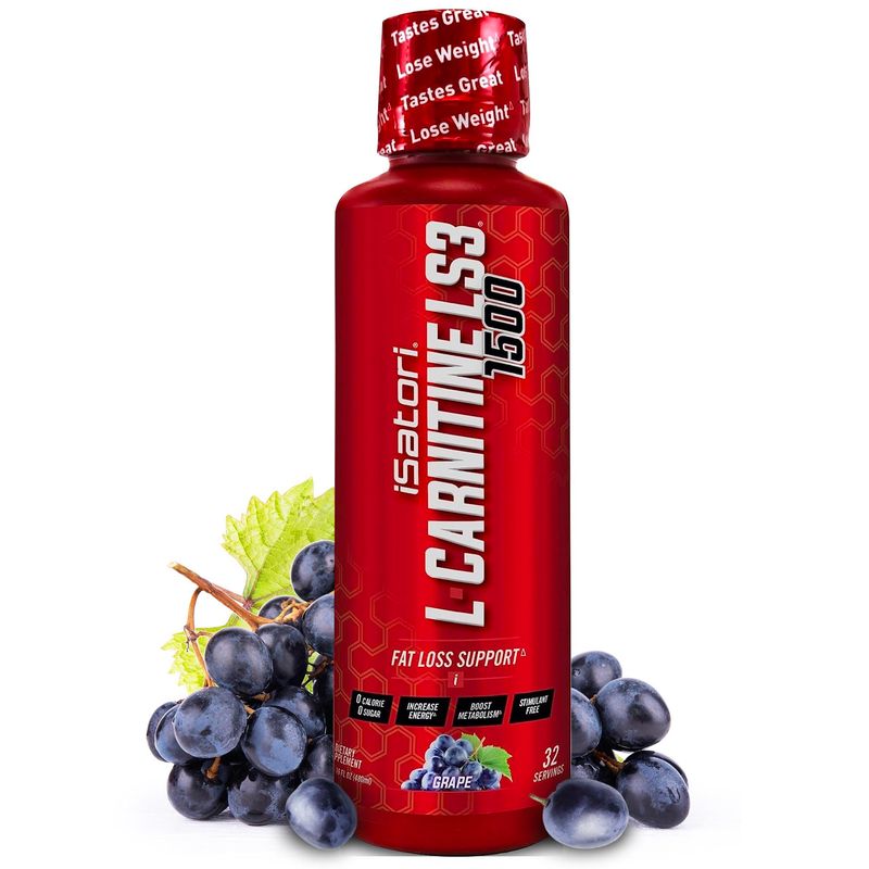 iSatori L-Carnitine LS3 1500, Liquid L-Carnitine with Acetyl L-Carnitine, L-Carnitine L-Tartrate, Stimulant Free Pre Workout, No Calories, Sugar, Gluten, Keto-Friendly, Grape Flavor (32 Servings)