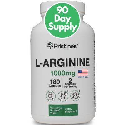 PRISTINE&#39;S L Arginine 1000mg Nitric Oxide Blood Flow Supplement Capsules - 90 Day Supply - Pre Workout Amino Acid Sports Nutrional Energy &amp; Endurance Supplement