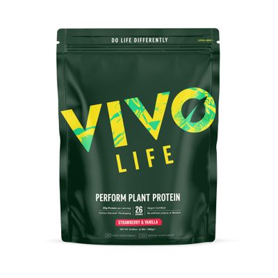 Vivo life Perform Plant Protein Powder - Strawberry &amp; Vanilla, Vegan, 26 Servings - 2.17lb, BCAA Pea &amp; Hemp Blend, Gluten &amp; Soy Free