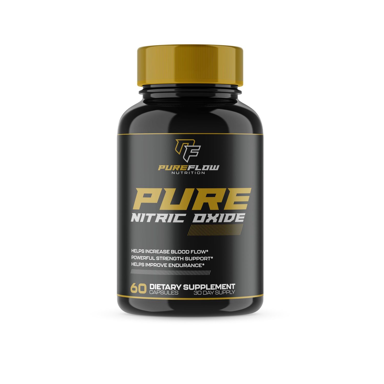 Pure Flow Nutrition | #1 Dosed Nitric Oxide Supplement Booster for Men | L Citrulline, L Arginine, Beta Alanine + 4 More Ingredients for Rapid Blood Flow, Skin Splitting Pumps, Strength - 60 Capsules