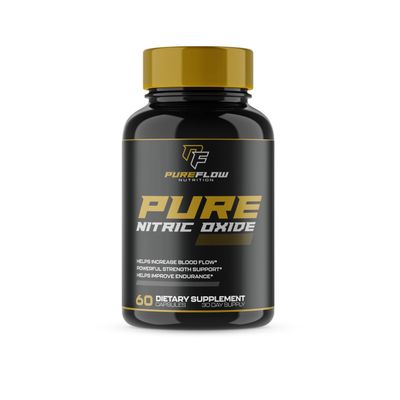 Pure Flow Nutrition | #1 Dosed Nitric Oxide Supplement Booster for Men | L Citrulline, L Arginine, Beta Alanine + 4 More Ingredients for Rapid Blood Flow, Skin Splitting Pumps, Strength - 60 Capsules