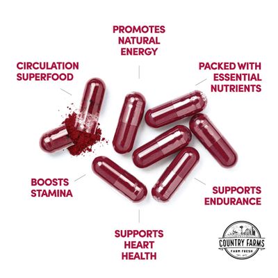 COUNTRY FARMS Bountiful Beets Root Capsules, Wholefood Beet Extract Superfood, Natural Nitric Oxide Booster, Supports Natural Energy, Circulation and Immune Support, 180 Count, 2 Pack