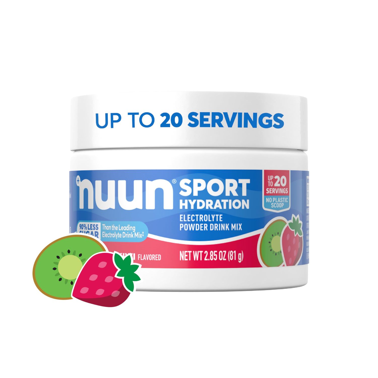 Nuun Sport Electrolyte Powder Canister - Strawberry Kiwi, 5 Essential Electrolytes for Hydration, Drink Mix with 15mg Magnesium, 1g Sugar, Non-GMO, Vegan, Up to 20 Servings