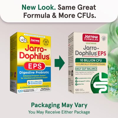 Jarrow Formulas Jarro-Dophilus EPS Probiotics 10 Billion CFU for Intestinal Tract Support, Probiotic Supplement for Gut Health for Women and Men, 120 Veggie Capsules, up to a 60 Day Supply