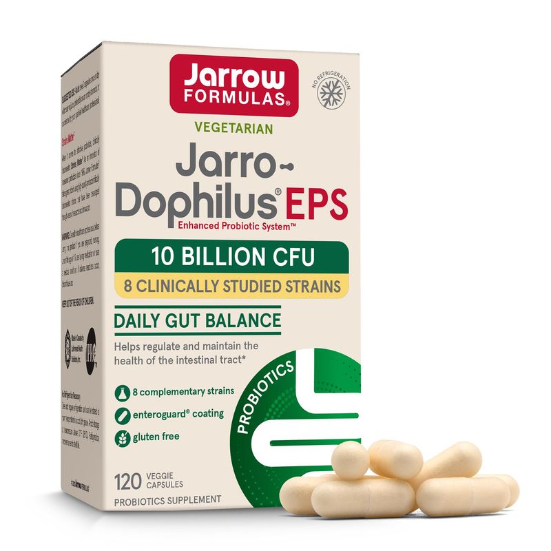 Jarrow Formulas Jarro-Dophilus EPS Probiotics 10 Billion CFU for Intestinal Tract Support, Probiotic Supplement for Gut Health for Women and Men, 120 Veggie Capsules, up to a 60 Day Supply