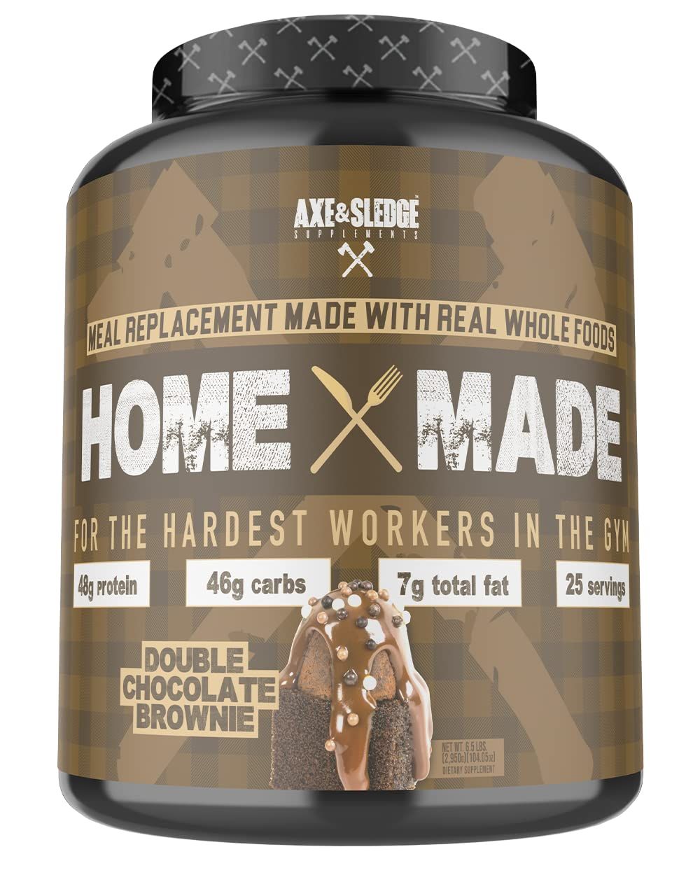 Axe &amp; Sledge Supplements Home Made Whole-Foods-Based Meal Replacement Powder with Digestive Enzymes, Protein, Carbohydrates, and Fats, 25 Servings, Chocolate Brownie