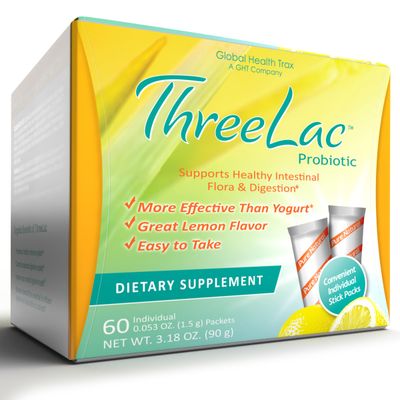 GHT - ThreeLac Lemon Probiotic Drink Mix for Digestive Health - Advanced Probiotic Powder Formula for Men, Women, &amp; Kids - Immune Support &amp; Gut Balance, Non-GMO - 60 Packets
