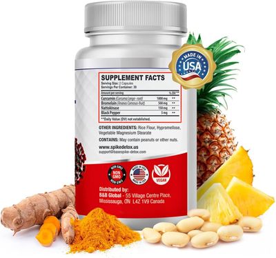 Spike Protein Detox | Nattokinase 3000Fu, Bromelain 500mg, Curcumin 1000mg | 60 Capsules - 30-Day Supply | Promotes Natural Balance | Spike Support Formula | Unflavored