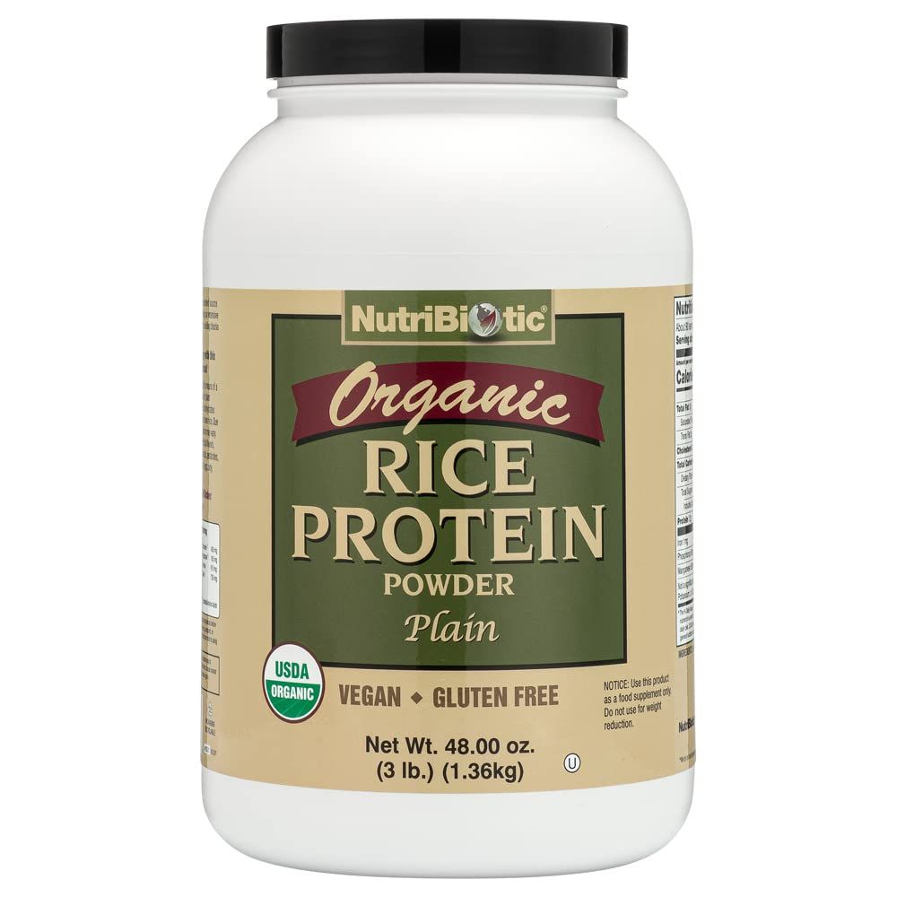 NutriBiotic Certified Organic Rice Protein Plain, 3 Pound | Low Carbohydrate Vegan Protein Powder | Raw, Certified Kosher &amp; Keto Friendly | Made Without Chemicals, GMOs &amp; Gluten | Easy to Digest