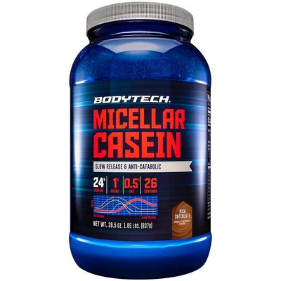 BodyTech Micellar Casein Protein Powder, Slow Release for Overnight Muscle Recovery - 24 Grams of Protein per Serving - Rich Chocolate (2 Pound)
