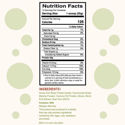 Lunar Lifts Nutrition Matcha Latte - Boba Tea Protein Powder | 26g Whey Protein Isolate Matcha Powder | Ceremonial-Grade Matcha Bubble Tea Protein Powder | No Added Sugar & Artificial Ingredients