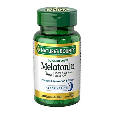 Natures Bounty Melatonin 3mg, 100% Drug Free Sleep Aids for Adults, Supports Relaxation and Sleep, Dietary Supplement, 240 Count (Cherry Flavour - Packaging May Vary)