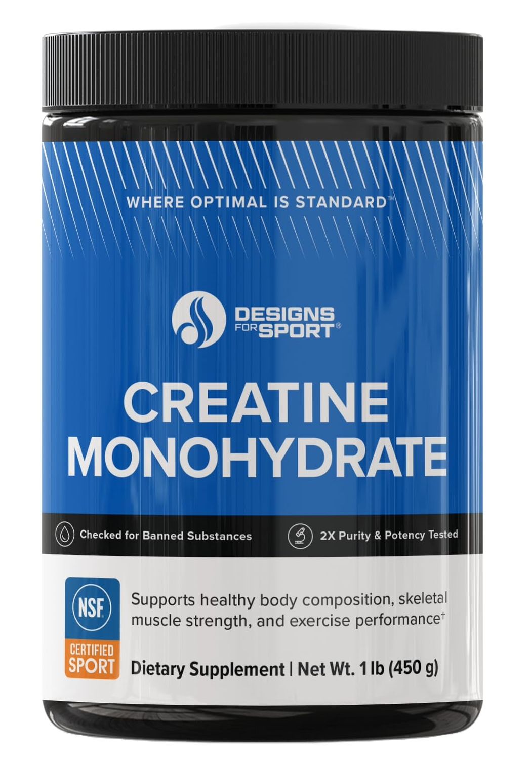 Designs for Sport Creatine Monohydrate Powder - NSF Certified for Sport Creatine Supplement to Support Muscle Recovery, Pre + Post Workout Strength and Energy (1 lb / 90 Servings)
