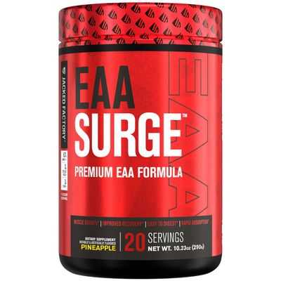 Jacked Factory EAA Surge Essential Amino Acids Powder - EAAS &amp; BCAA Intra Workout Supplement w/L-Citrulline, Taurine, &amp; More for Muscle Building, Strength, Endurance, Recovery - Pineapple, 20sv