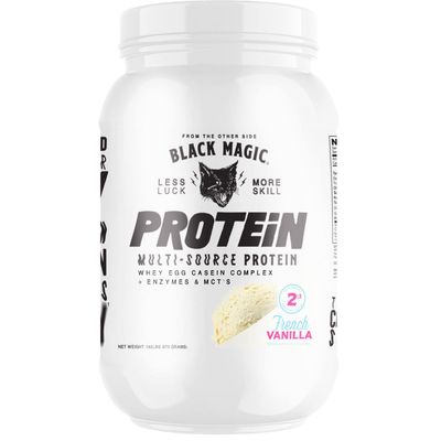Black Magic Multi-Source Protein - Whey, Casein, Enzymes, &amp; MCTs - Pre Post Workout - Keto, Low Sugar, Gluten Free - French Vanilla - 24g Protein - 2 LB