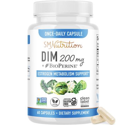 DIM Supplement 200 mg | Estrogen Balance for Women &amp; Men | Hormonal Acne Support, Hormone Balance, Menopause Support, Antioxidant Support | Clean Label Project Certified, Vegan, Soy Free | 60 Ct.