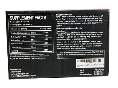 Apex Heights, Energy Supplement, Butea Superba Helps Higher Levels of Vitality - Pack of 10