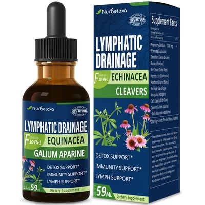 Nurbetoxa Cleavers Lymphatic Drainage Drops for Lymph System Detox Cleanse, Lymphedema Support Supplement Formula w/Echinacea, Cats Claw, Red Clover Extract Tincture, Use with Lymph Massage Tool. 2oz