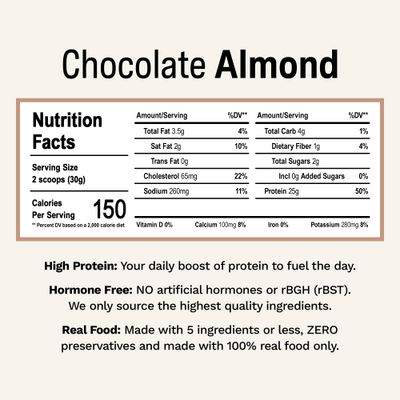 Rise Grass-Fed Whey Protein Powder - Sample Chocolate Almond | 25g Protein No Artificial Flavors, Colors, or Preservatives - Sugar Free, Gluten-Free, Soy Free (Single Serving)