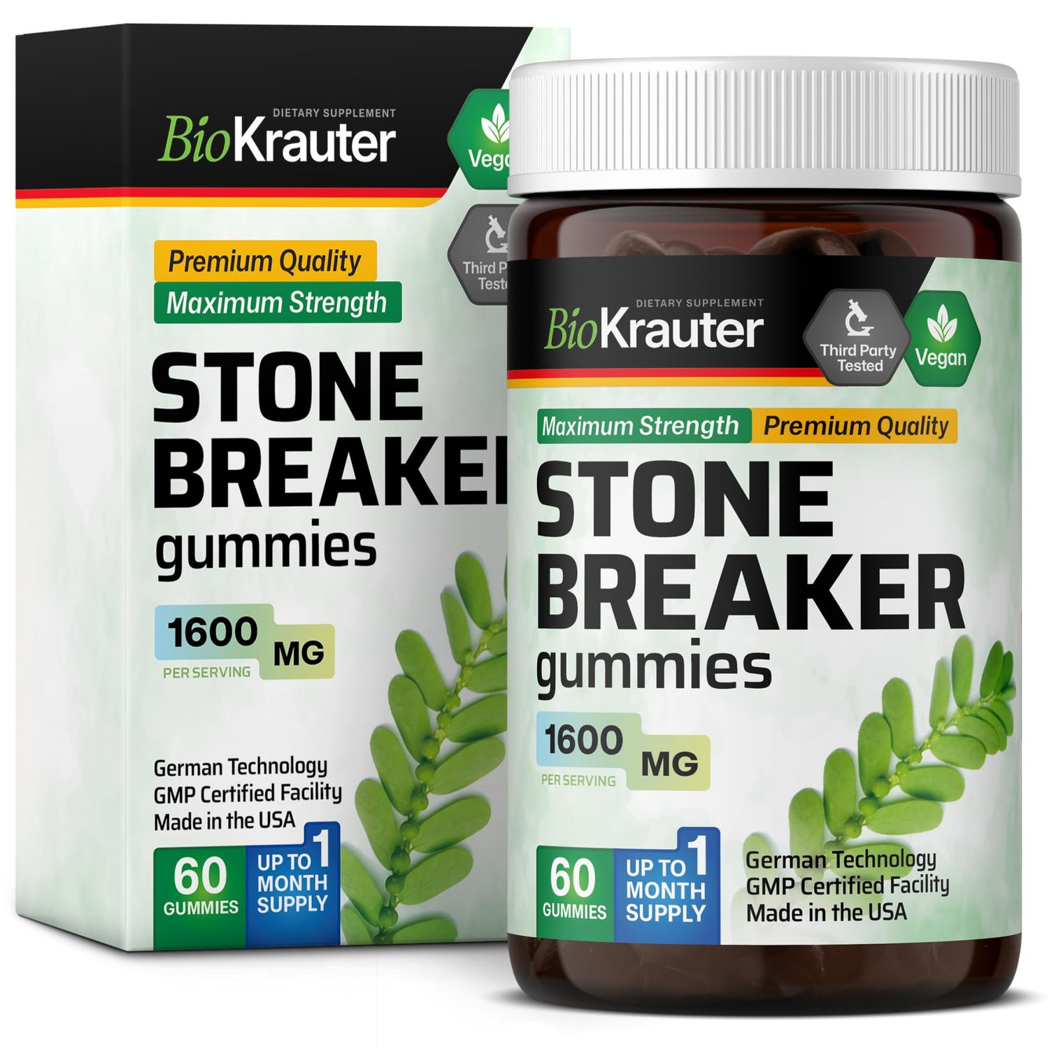BIO KRAUTER Chanca Piedra Stone Breaker Gummies - 1600 mg Strength - 60 Vegan Chews - Natural Kidney Health &amp; Gallbladder Cleanse Supplement